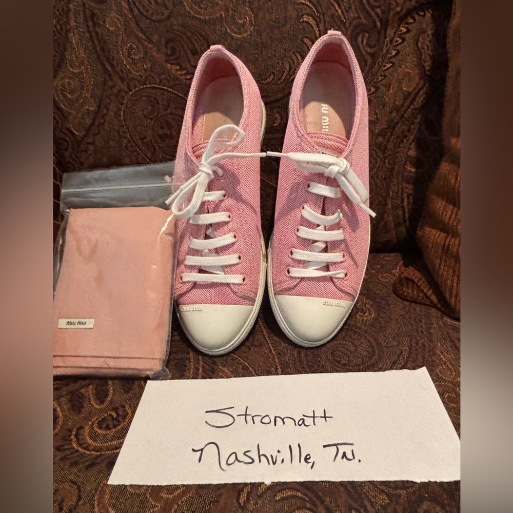 Great condition Miu Miu Pink Textured Fabric Sneakers size 8